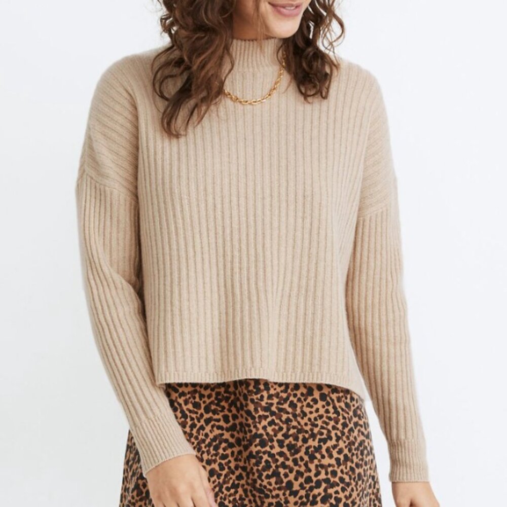 Madewell Cashmere Ribbed Mockneck Pullover Sweater